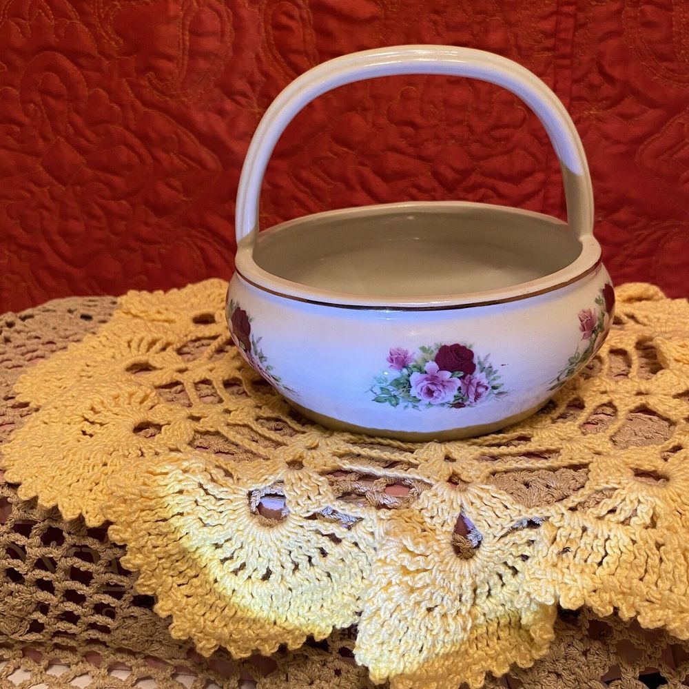 Baum Brothers Formalities Basket‎ Floral Dish Roses Cream Vintage Porcelain Mint